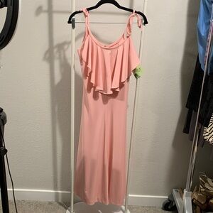 1970 Vintage Miss K Alfred Shaheen NWT Elegant Pink Dress with Ruffle Accent